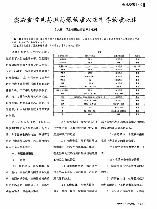 实验室常见易燃易爆物质以及有毒物质概述