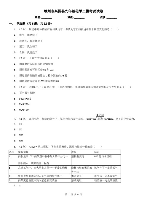 赣州市兴国县九年级化学二模考试试卷