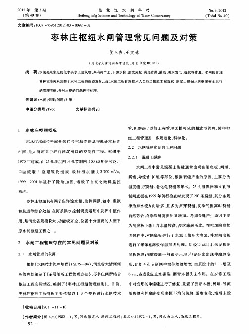 枣林庄枢纽水闸管理常见问题及对策