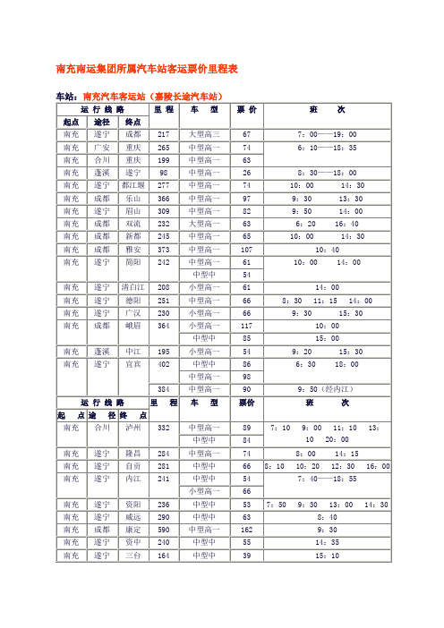 南充市2012年最新各汽车站时刻表