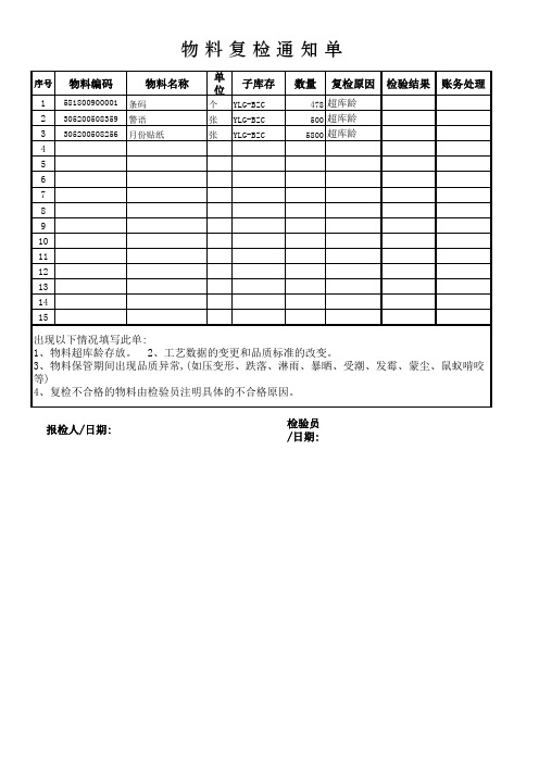 物料复检通知单