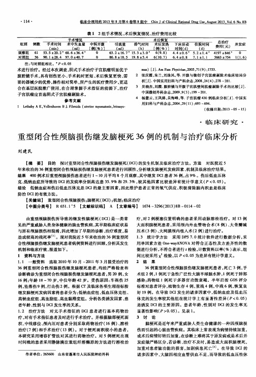 重型闭合性颅脑损伤继发脑梗死36例的机制与治疗临床分析