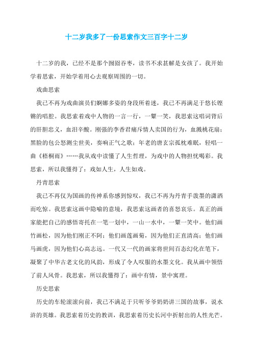 十二岁我多了一份思索作文三百字十二岁