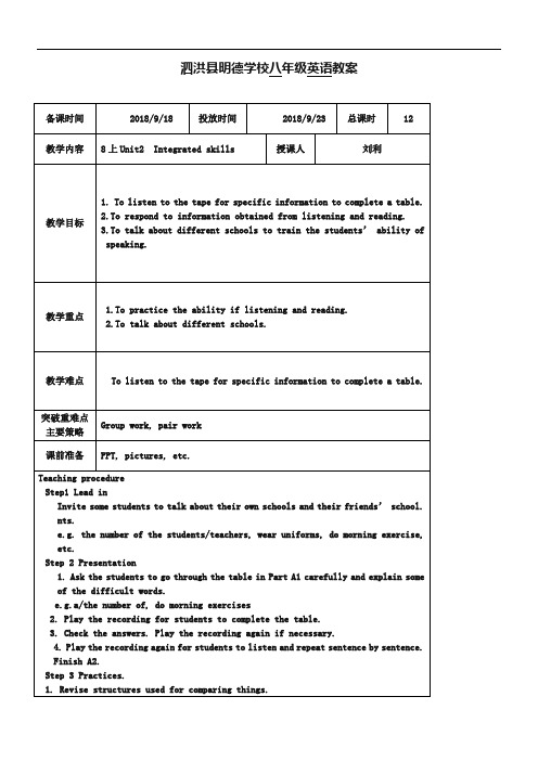 2019版牛津译林版 8A unit2 Integrated skills 教案设计