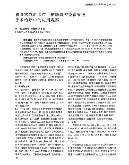 胃管状成形术在手辅助胸腔镜食管癌手术治疗中的应用观察