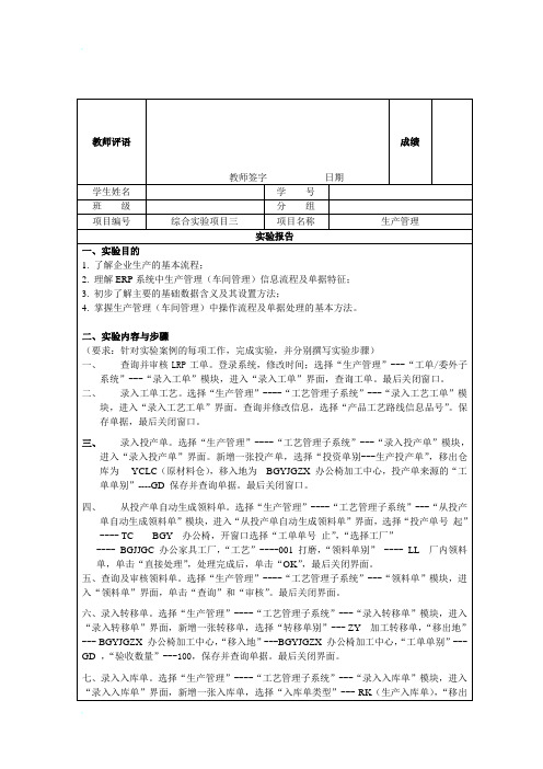 实验3生产管理项目报告单