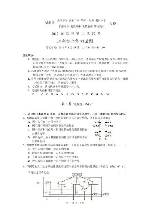 2010届湖北八校高三年级第二次联考理综