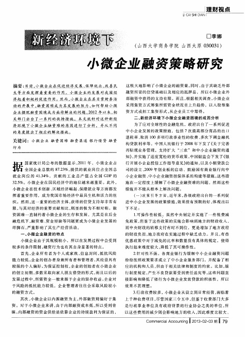 新经济环境下小微企业融资策略研究