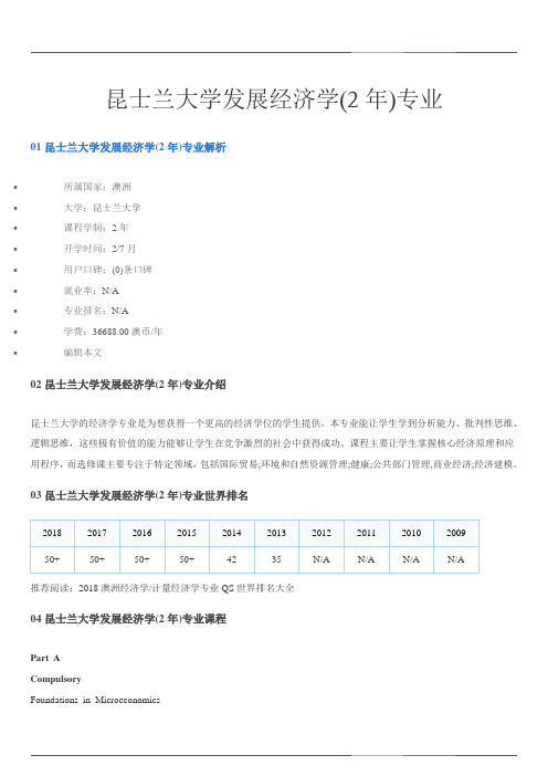 昆士兰大学发展经济学(2年)专业
