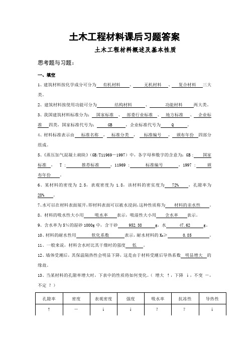 土木工程材料课后习题及答案