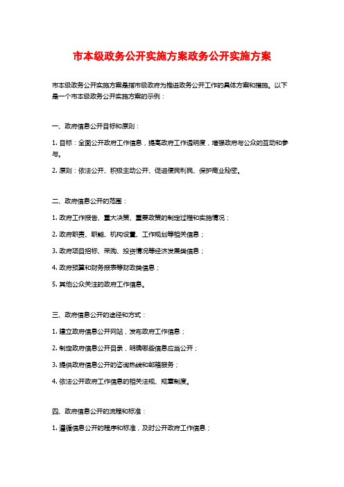 市本级政务公开实施方案政务公开实施方案