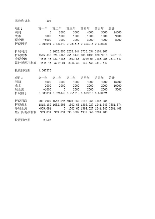 投资回收期分析例题