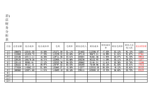 餐饮行业月度财务分析表