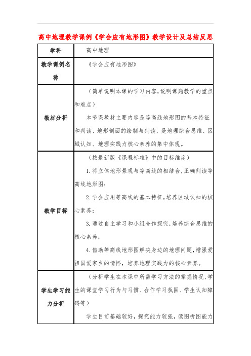高中地理教学课例《学会应有地形图》课程思政核心素养教学设计及总结反思