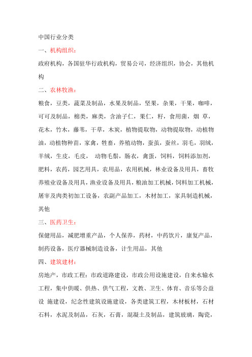 中国行业分类