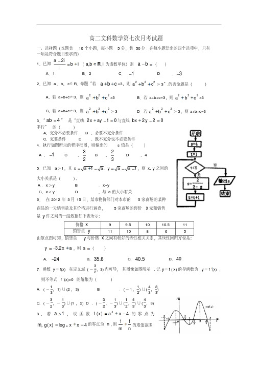 江西省上高二中2012-2013学年高二数学5月月考试题文