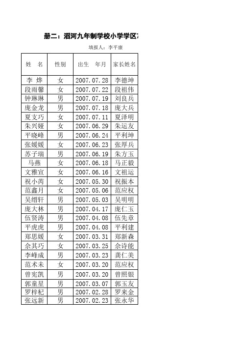 校级7-12岁学生基本情况登记册