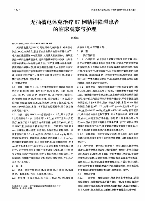 无抽搐电休克治疗87例精神障碍患者的临床观察与护理