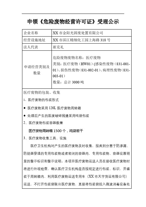 申领《危险废物经营许可证》受理公示【模板】