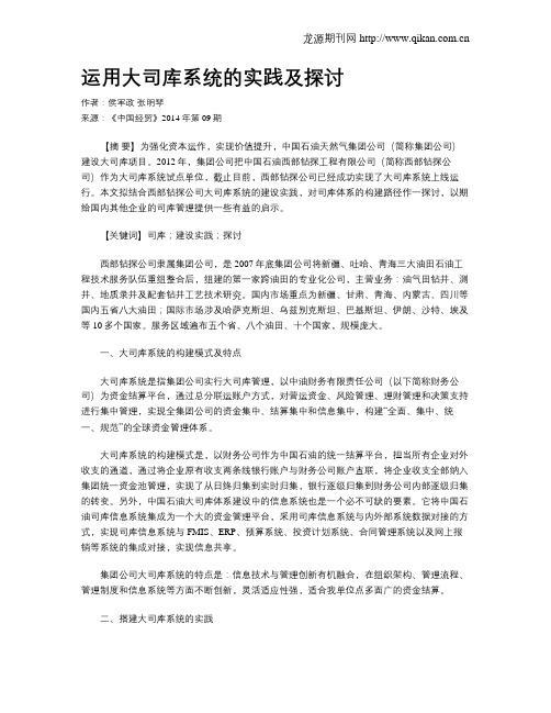 运用大司库系统的实践及探讨