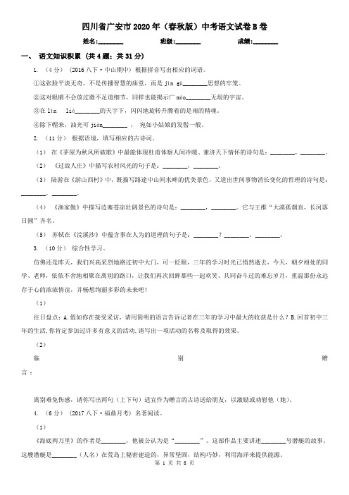 四川省广安市2020年(春秋版)中考语文试卷B卷