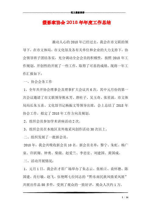 摄影家协会2018年年度工作总结