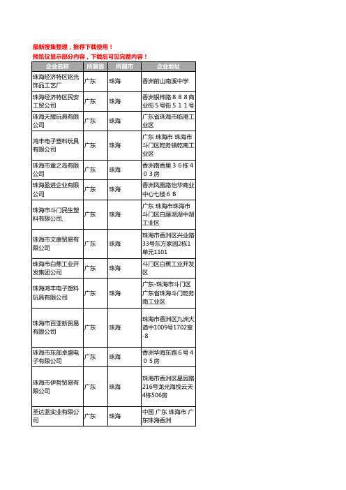 广东省珠海电子塑料玩具工商公司商厂家企业名录名单联系方式大全29家
