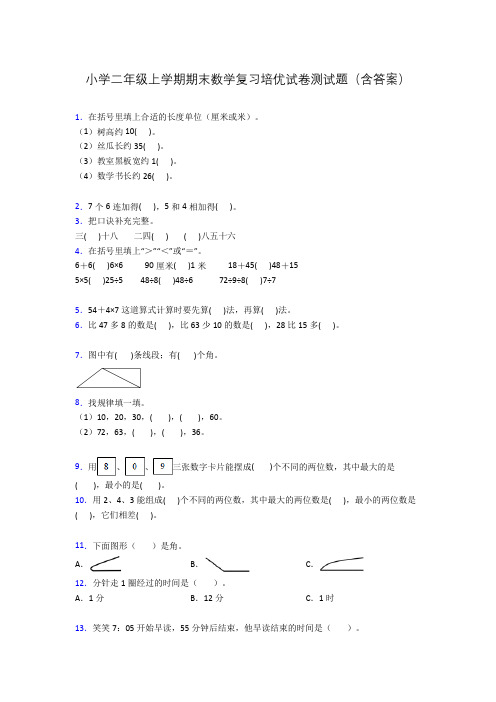 小学二年级上学期期末数学复习培优试卷测试题(含答案)