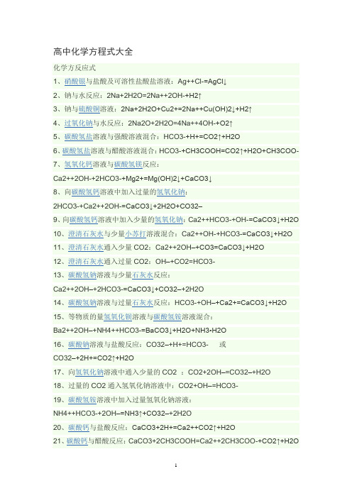 高中化学方程式大全高考必备