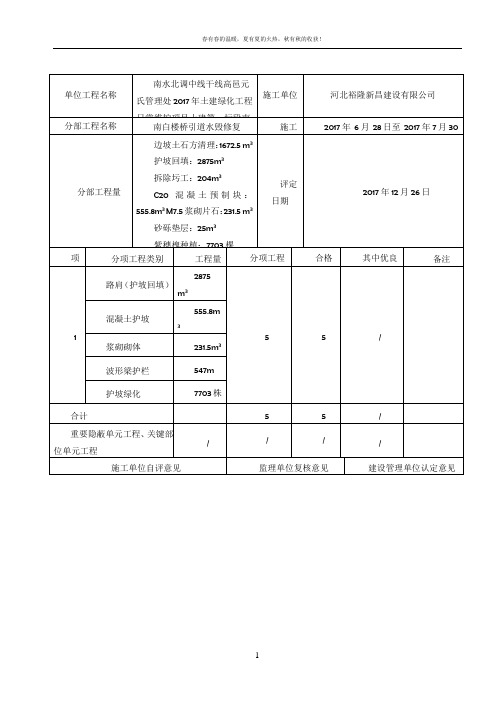 分部工程质量评定表
