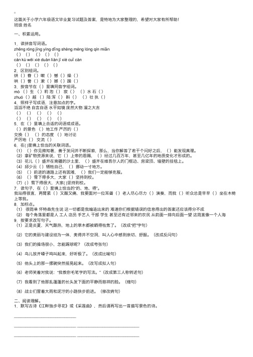 小学六年级语文毕业复习试题及答案