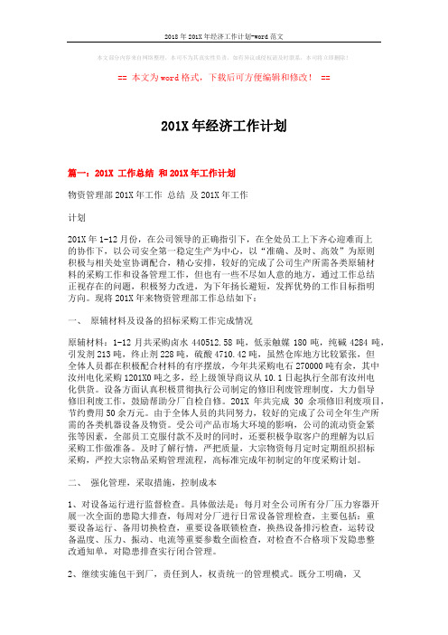 2018年201X年经济工作计划-word范文 (8页)