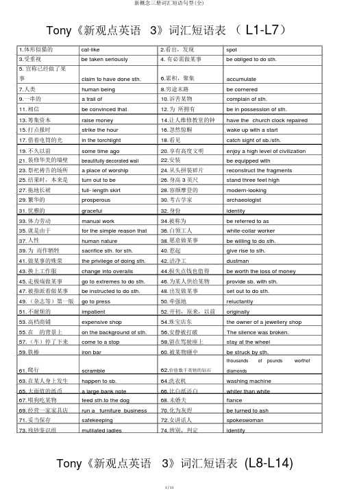 新概念三册词汇短语句型(全)