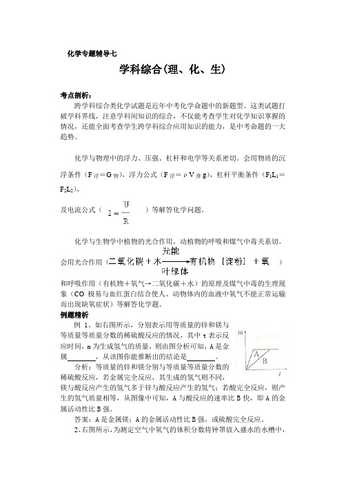 初三化学复习专题6-学科综合理、化、生1