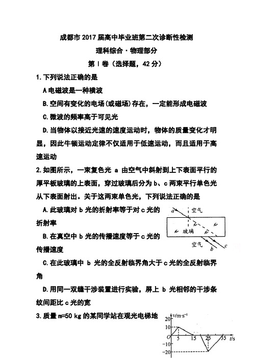 2017届四川省成都市高三第二次诊断性检测 物理试题及答案1