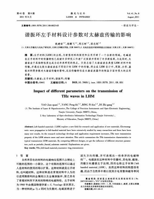 谐振环左手材料设计参数对太赫兹传输的影响
