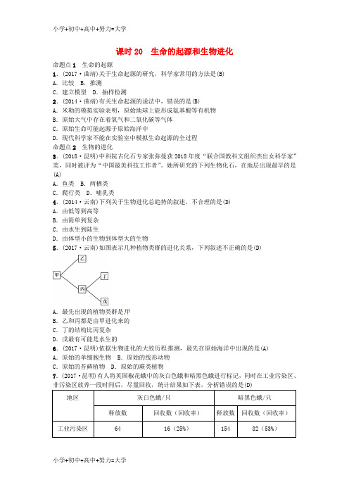 配套K12云南专版2019届中考生物教材考点梳理第20课时生命的起源和生物进化