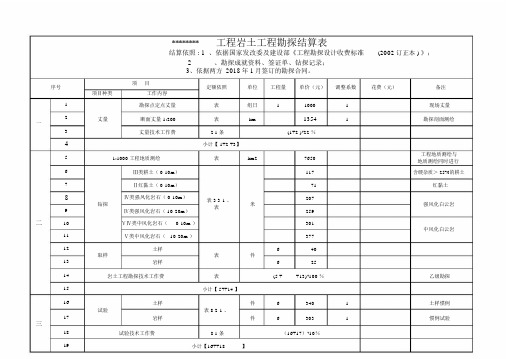 勘察费用定额计算表