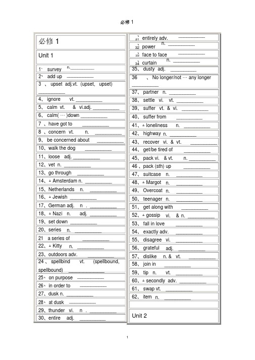 人教版高中英语必修1的单词默写表[整理的表格版!!]