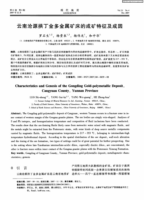 云南沧源拱丁金多金属矿床的成矿特征及成因