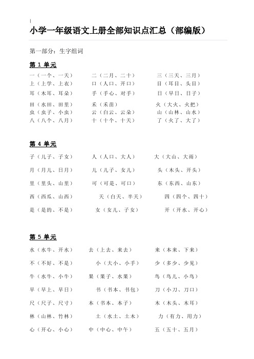 小学一年级-语文上册全部考点汇总(部编版~)