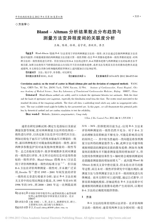 Bland_Altman分析结果_省略_与测量方法变异程度间的关联度分析_王杨
