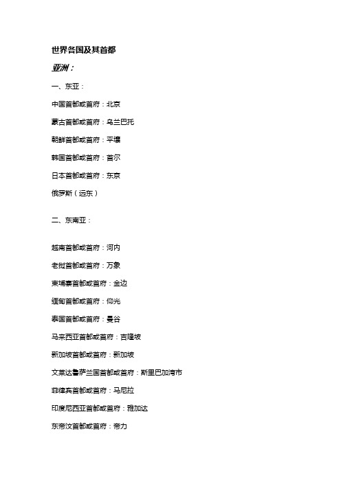 全世界各个国家的首都