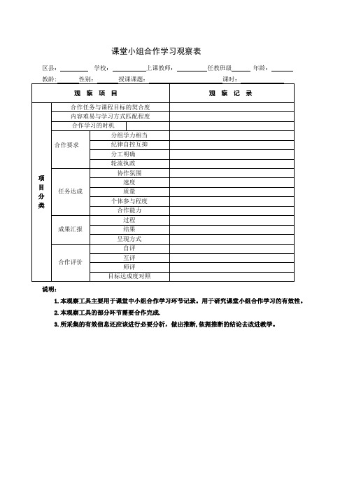 课堂小组合作学习观察表