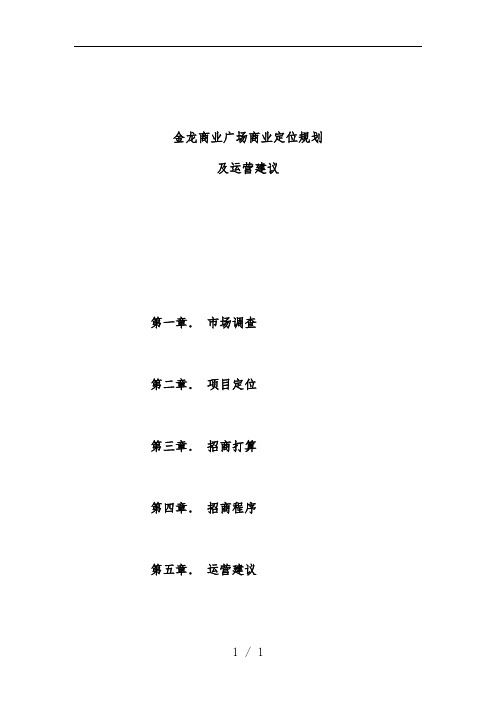 商业广场商业定位规划与运营管理