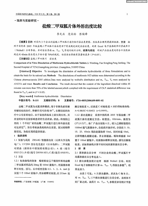 盐酸二甲双胍片体外溶出度比较