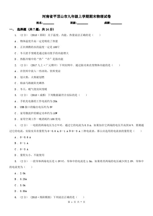 河南省平顶山市九年级上学期期末物理试卷