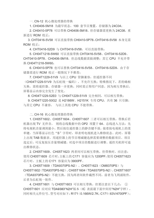 长虹CH05T16系列代换守则