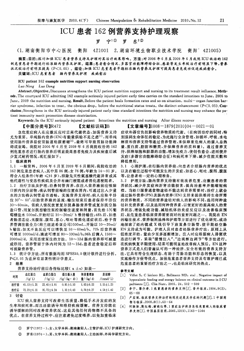 ICU患者162例营养支持护理观察