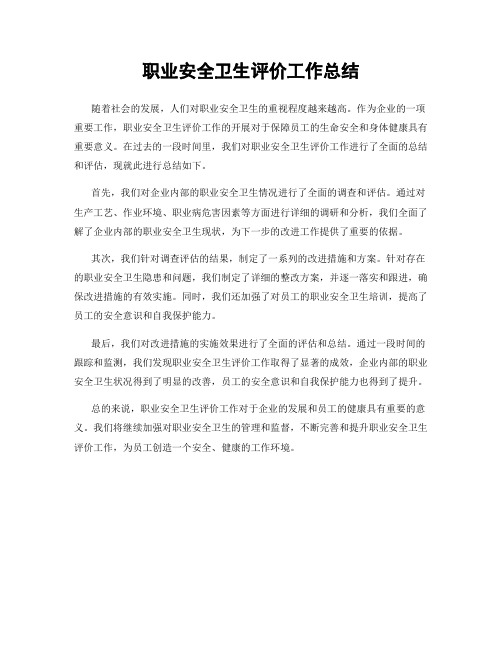 职业安全卫生评价工作总结